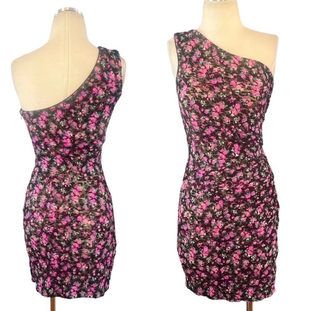 Dress The Population Maritie Floral-Print One-Shoulder Mini Dress new with tag